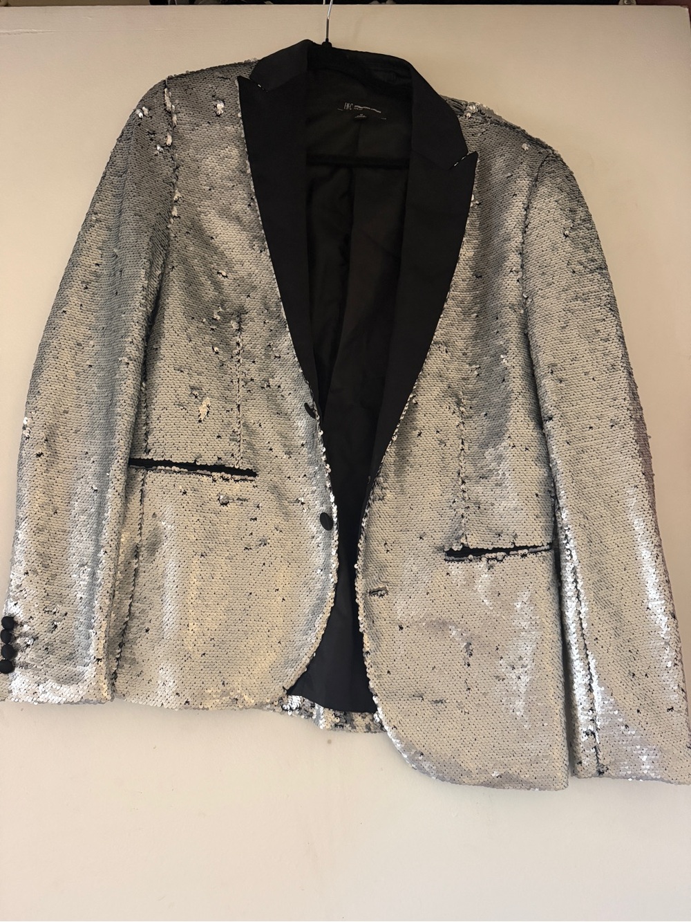 INC International Concepts Silver Sequin Blazer with Black Trim